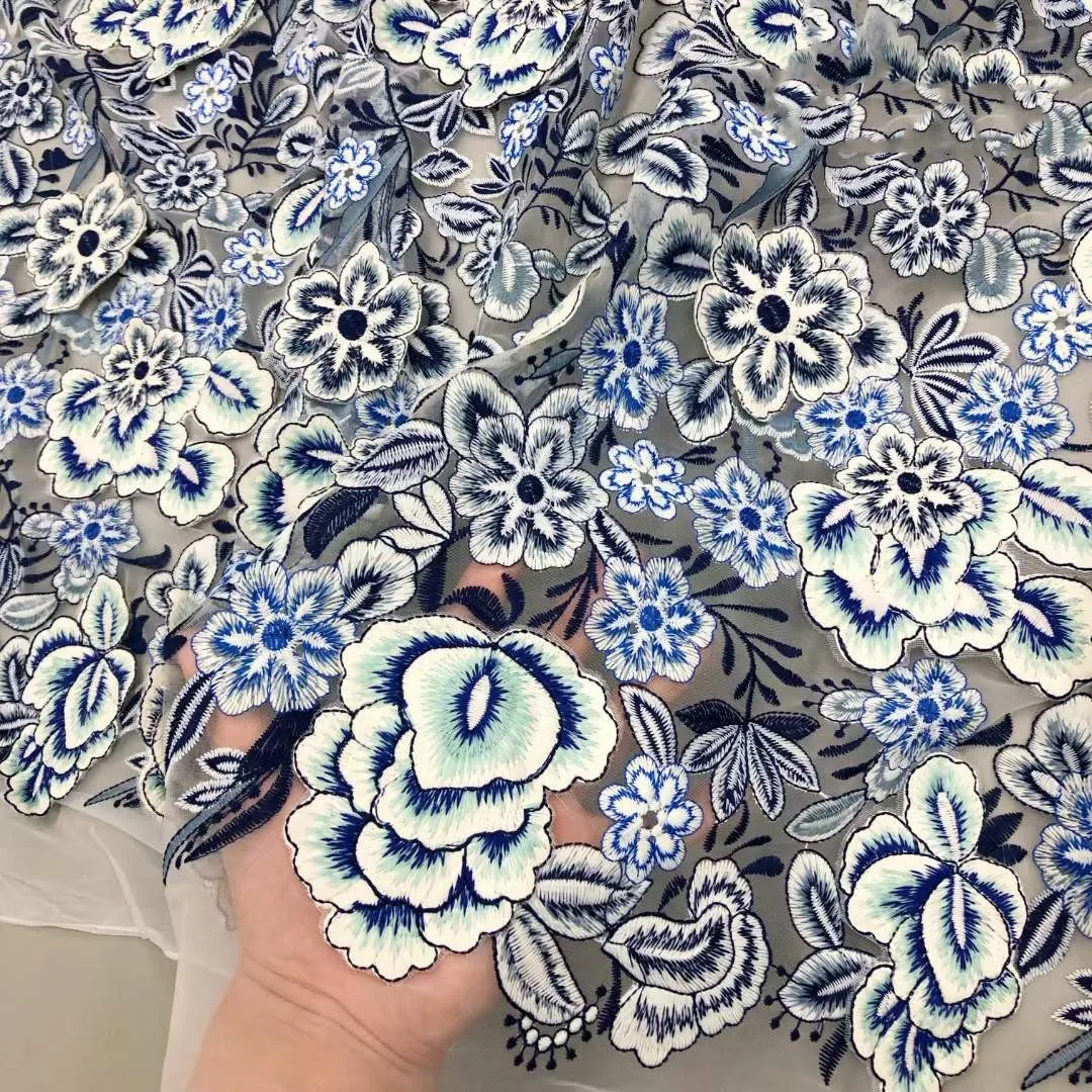 Высококачественная многоцветная вышитая ткань французская сетка тюль кружевная