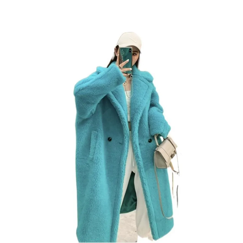 Women's Winter Thicken Warm Fur Coat Alpaca Wool Silk Classic Solid Teddy Bear Button Coats Ladies Elegant Soft Long Outerwears