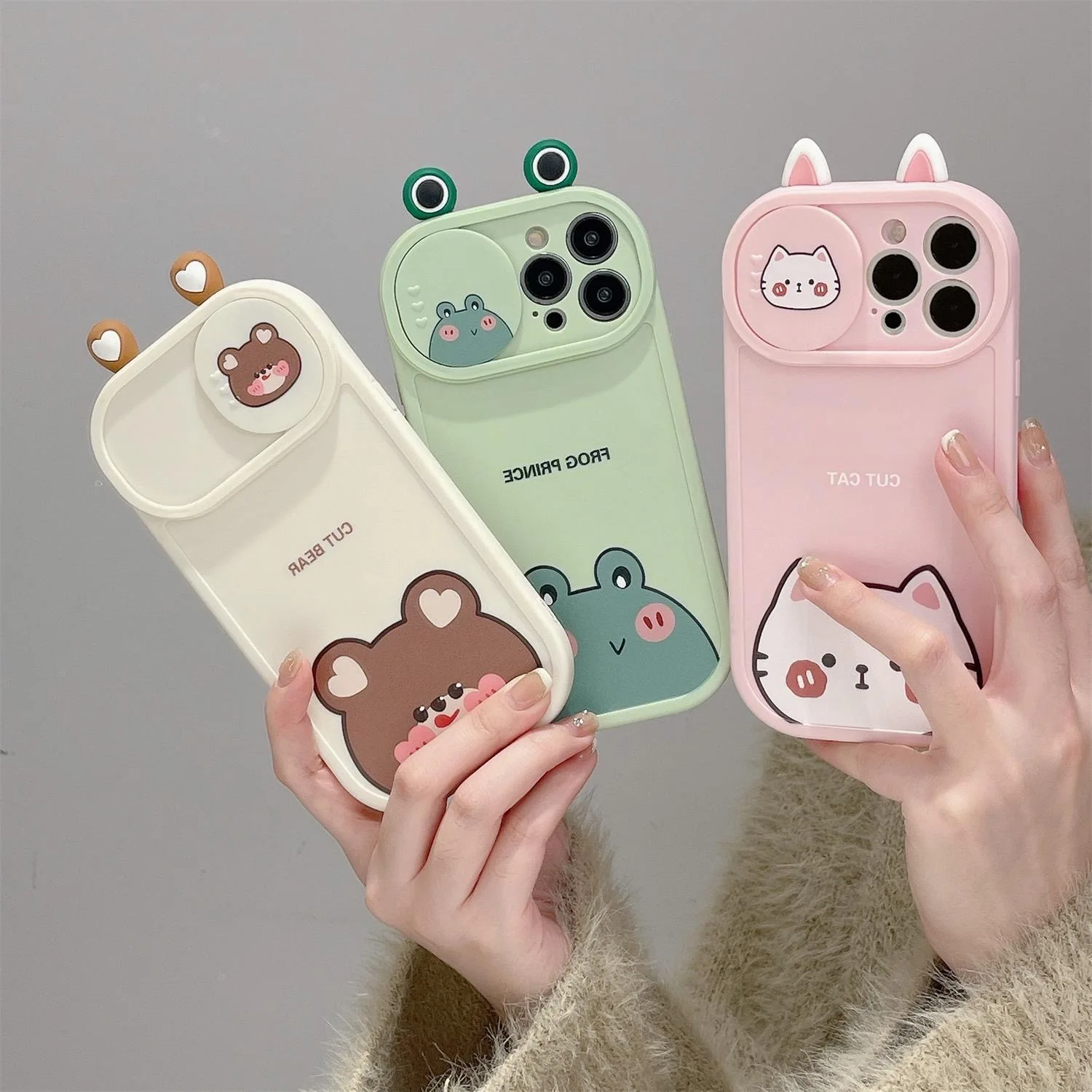 

3D Cartoon Sanrio KeroKero Kero Keroppi Sliding Window Phone Case for IPhone 14 13 12 11 Pro Max 14 Pro Anti-drop Back Cover