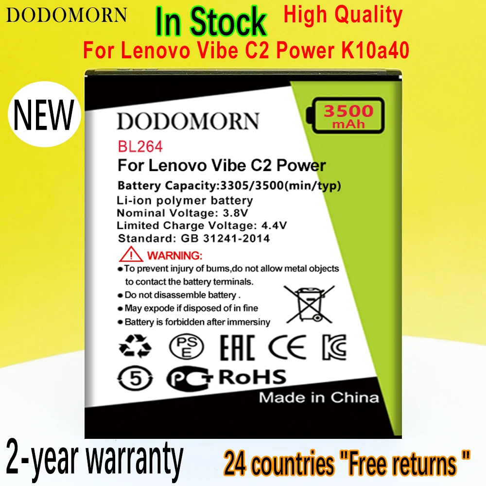

DODOMORN BL264 Battery For Lenovo Vibe C2 Power K10a40 K10 a40 S120 161203 High Quality +Tracking Number