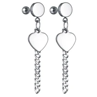 stainless steel love heart pendant stud tassels earrings women men unisex jewelry punk cartilage dangle piercing earrings