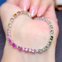 meibapj 925 sterling silver natural colourful tourmaline gemstone bracelet for women fine colorful bangle wedding jewelry