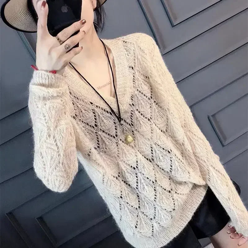 2024 ранняя весна новый свободный и ленивый стильный свитер женский тонкий