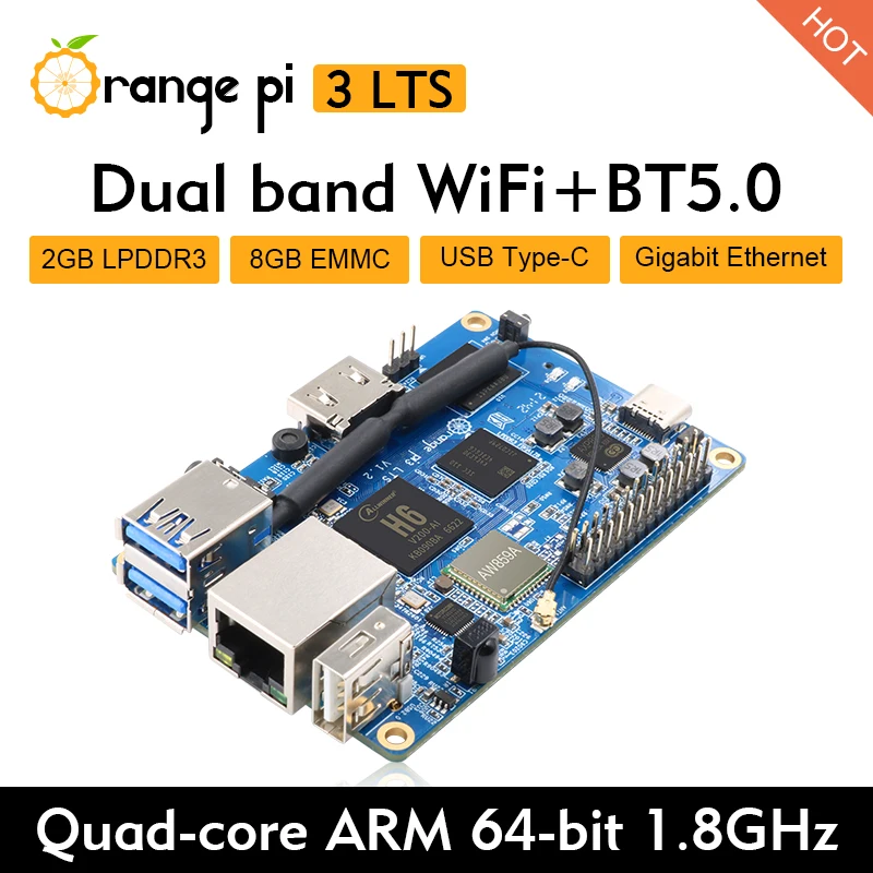 

BSL Orange Pi 3 LTS 2 Гб ОЗУ 8 ГБ EMMC H6 процессор Gigabit Ethernet HDMI WIFI BT 5,0 SBC Поддержка Android 9 Ubuntu Debian