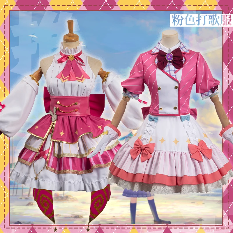 

Anime Oshi no Ko cos Hoshino Ai cosplay Hoshino Rubii cos Cute Pink Stripes bow Idol Stage Costume women dress Outfit E