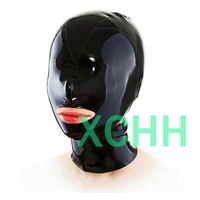 latex hood cover eyes back zipper rubber mask for catsuit club wear costume