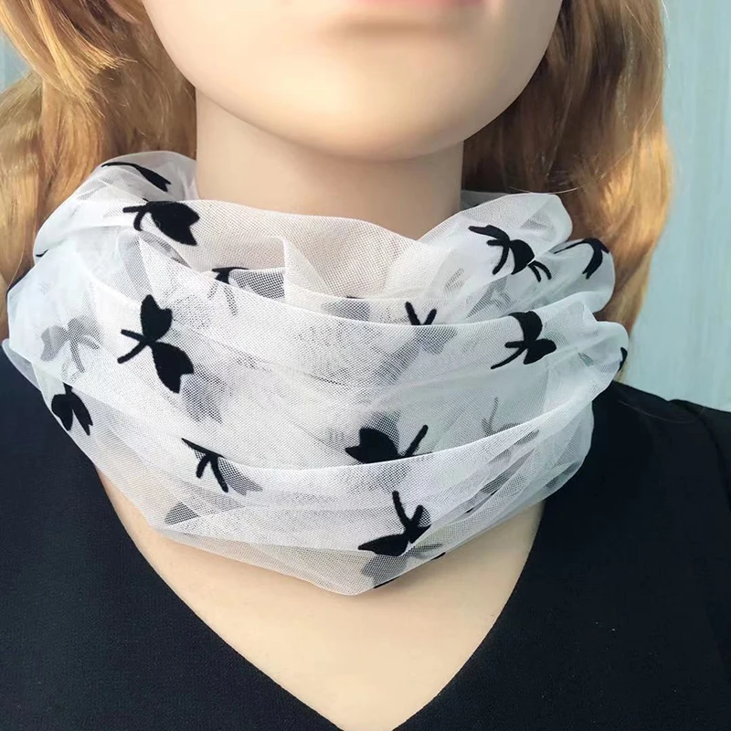 Модный флокирующий сетчатый женский шелковый шарф с цветочным принтом летний