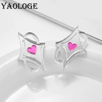 yaologe acrylic silver color mirror star heart stud earrings for women cute girls fashion ear jewelry gifts pendientes mujer