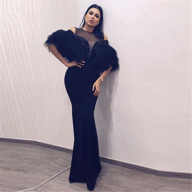 

Dubai Arabic Mermaid Evening Dresses for Women 2023 Formal Dress Beaded Feathers Elegant Evening Party Gowns Abendkleider