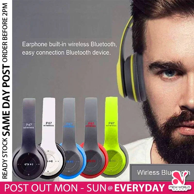 

P47 Bluetooth Headphone Y08 4.1 Wireless Foldable Lightweight Headset Earphone Aux Fon Telinga