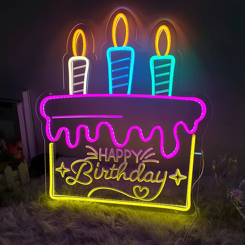 

Торт на день рождения со светодиодной подсветкой, неоновая Светодиодная лампа, прозрачная акриловая неоновая вывеска на день рождения для свадебной вечеринки, Настенный декор
