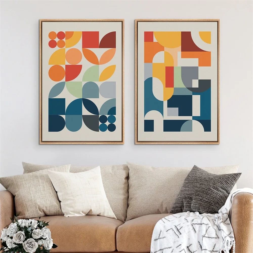 

Colorful Geometric Blocks Shapes Poster Print Mid Century Modern Wall Art Canvas Painting Pictures for Living Room Home Decor