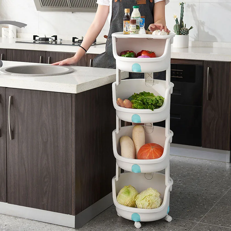 

Kitchen Vegetable and Fruit Storage Rack Floor Multi-Layer round Vegetable Shelf Household Trolley Plastic Storage Rack