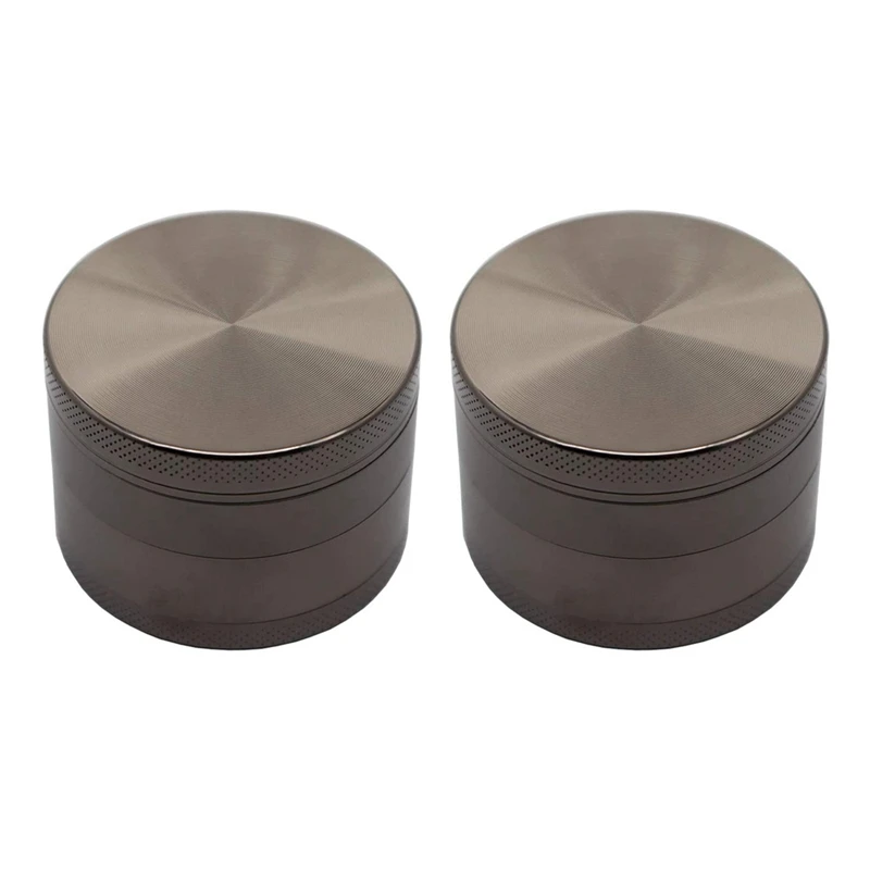 

2X 4-Layer Spice Herb Grinder Household Zinc Alloy With Pollen Collector Pepper Spice Grinder-Gray