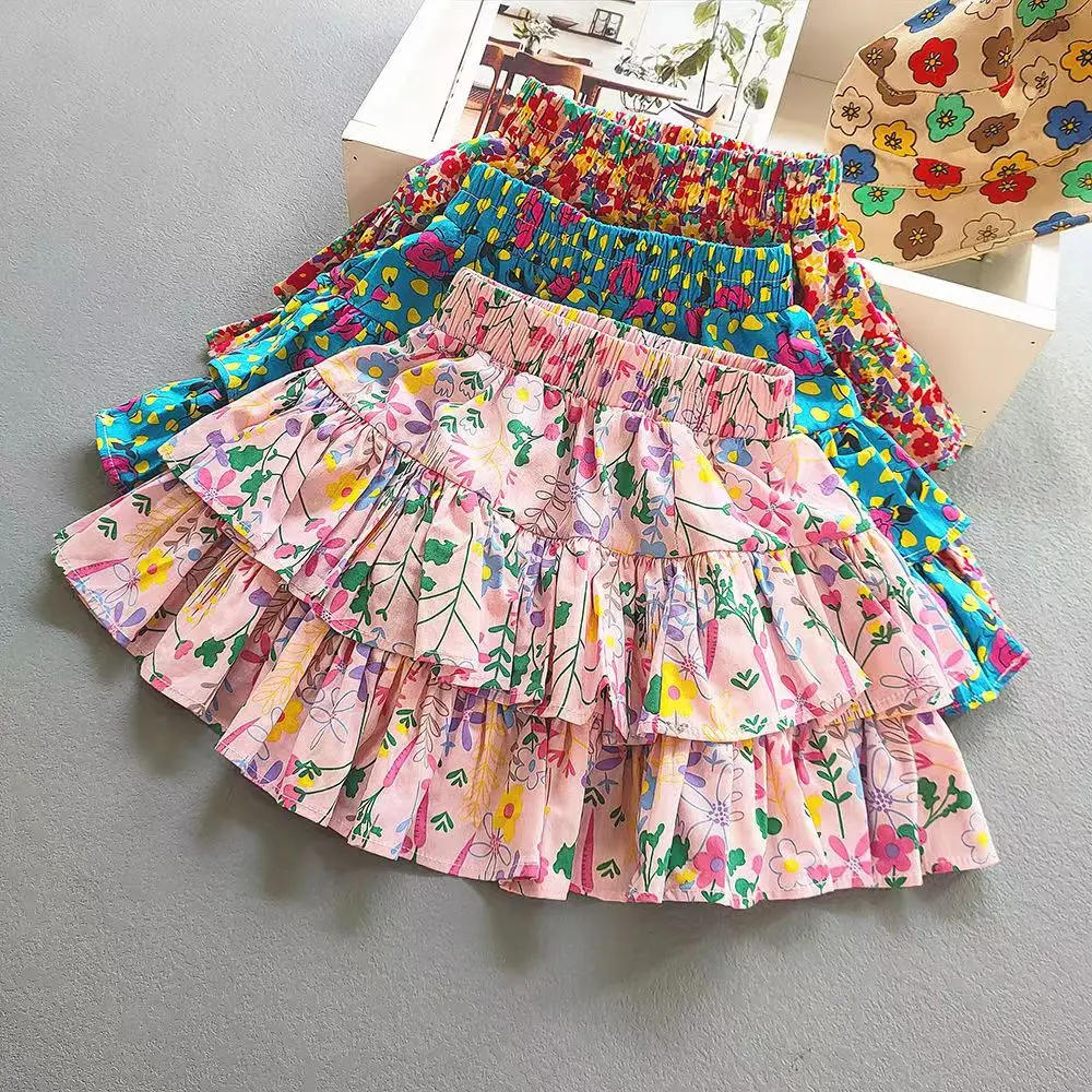 Kids Girls Ruffle Edge Cake Skirt Summer Cute Princess Skirt Childrens Cotton Printed Skirt Girl Baby Half Skirt 2 4 6 T