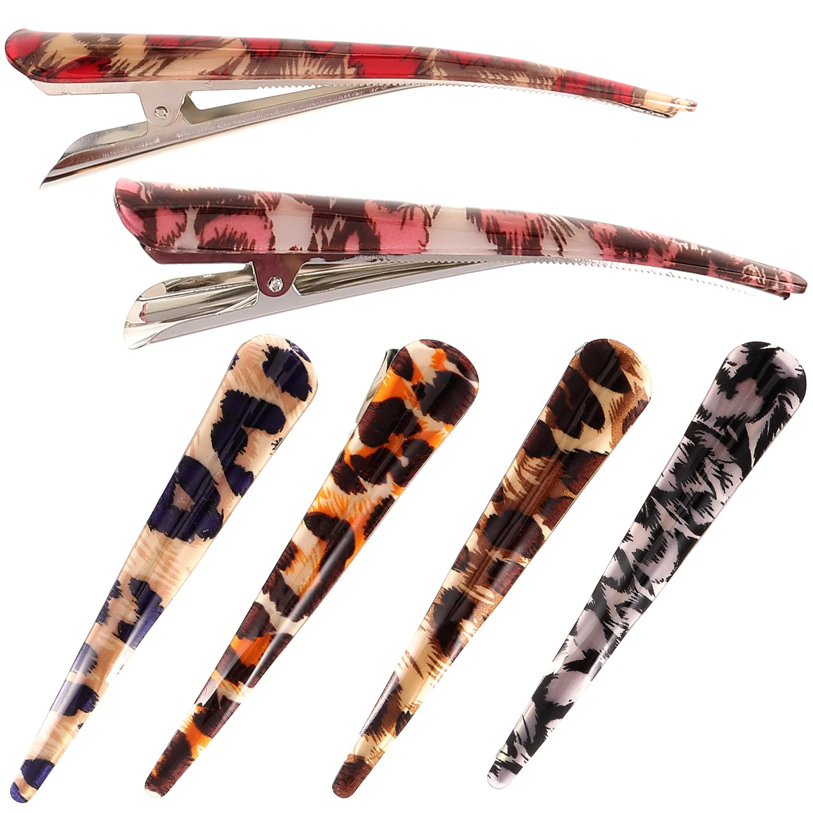 

Hair Clips for Styling Sectioning 6Pcs Long Duck- billed Hairpin Leopard Hair Cutting Clips Creaseless Hair Clips for Salon
