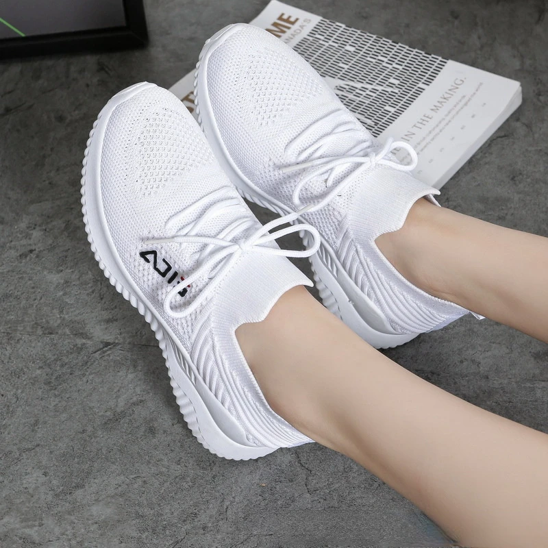

2022 Fashion Women Lace Up Casual Shoes Breathable Walking Mesh Flat Shoes Woman Comfortable Soft Bottom Flats Zapatillas Mujer