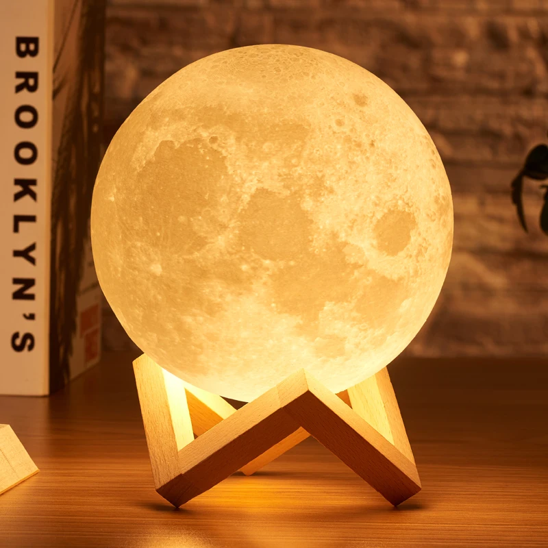 Moonlight 3D Printed Night Light Rechargeable 3 Colors Touch Control Light 16 Colors Change Remote LED Moonlight Gift