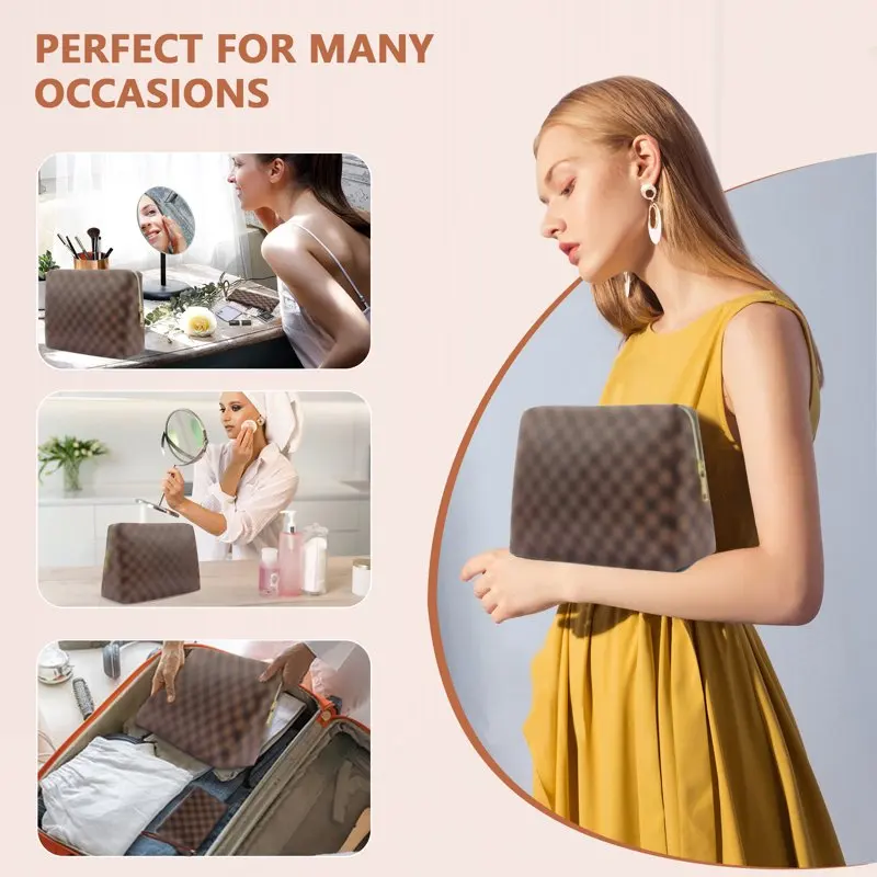 Checkered Makeup Bag,  2Pcs Travel Cosmetic Bags, Portable Toiletry Organizer for Women, Lightweight and Waterproof  Toiletries