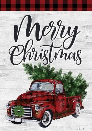 Флаг дома с рождественской елкой и грузовиком 40x28