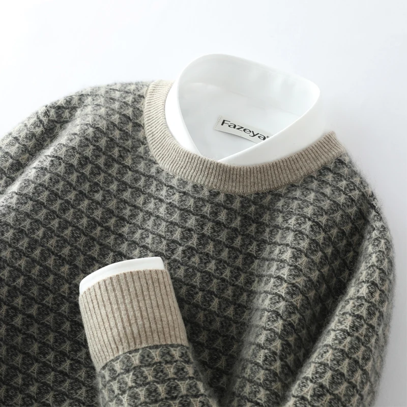 Высококачественный Мужской Жаккардовый свитер 100% из козы и кашемира пуловер