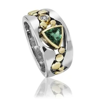 fonect hot selling ethnic style jewelry creative hollow pattern inlaid green zircon ring trendy fashion ring