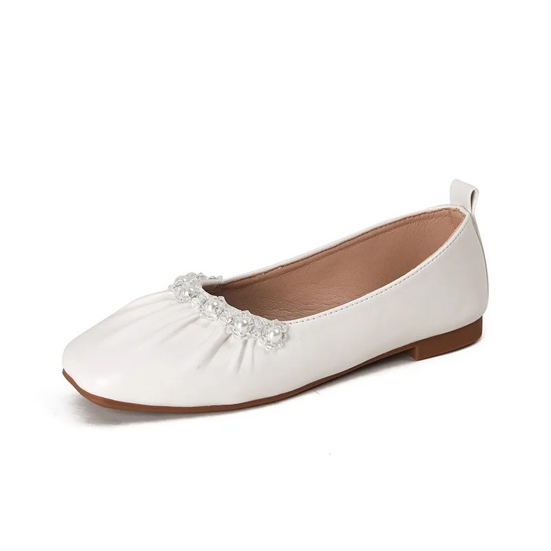 

Women Flats Girl's Leather Shoes Sweet Princess Moccasins Soft Sole Nice Quality Small Size 33 34 White Summer Flats Rhinestone