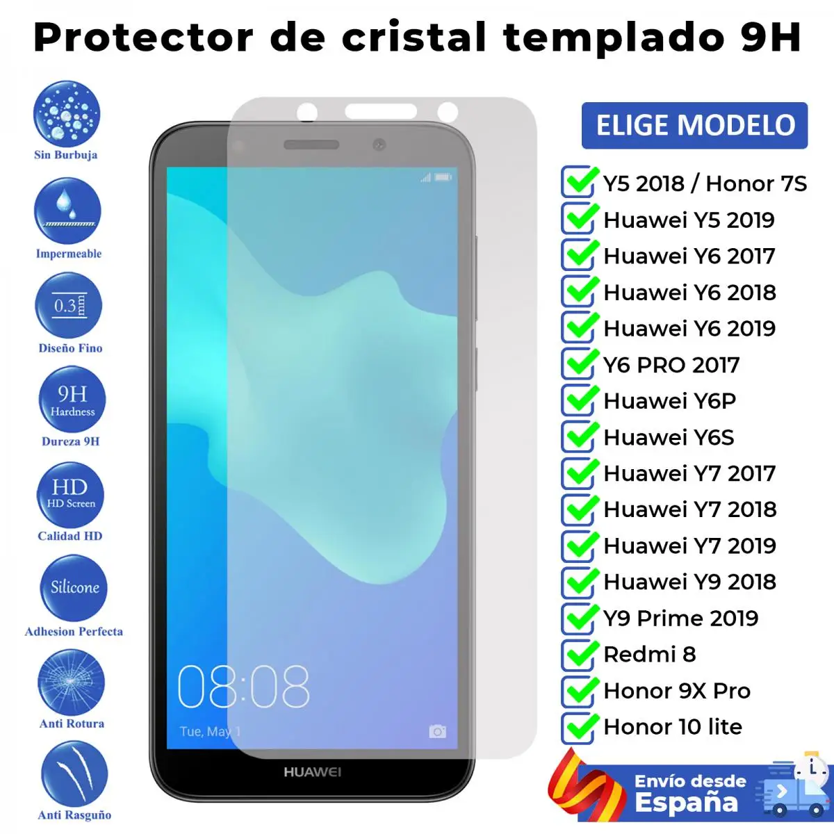 

Защита экрана для Huawei Y5 Y6 Y6S Y6P Y7 Y9 2017 2018 2019 Prime Pro Honor 7S. Прозрачное закаленное стекло movil