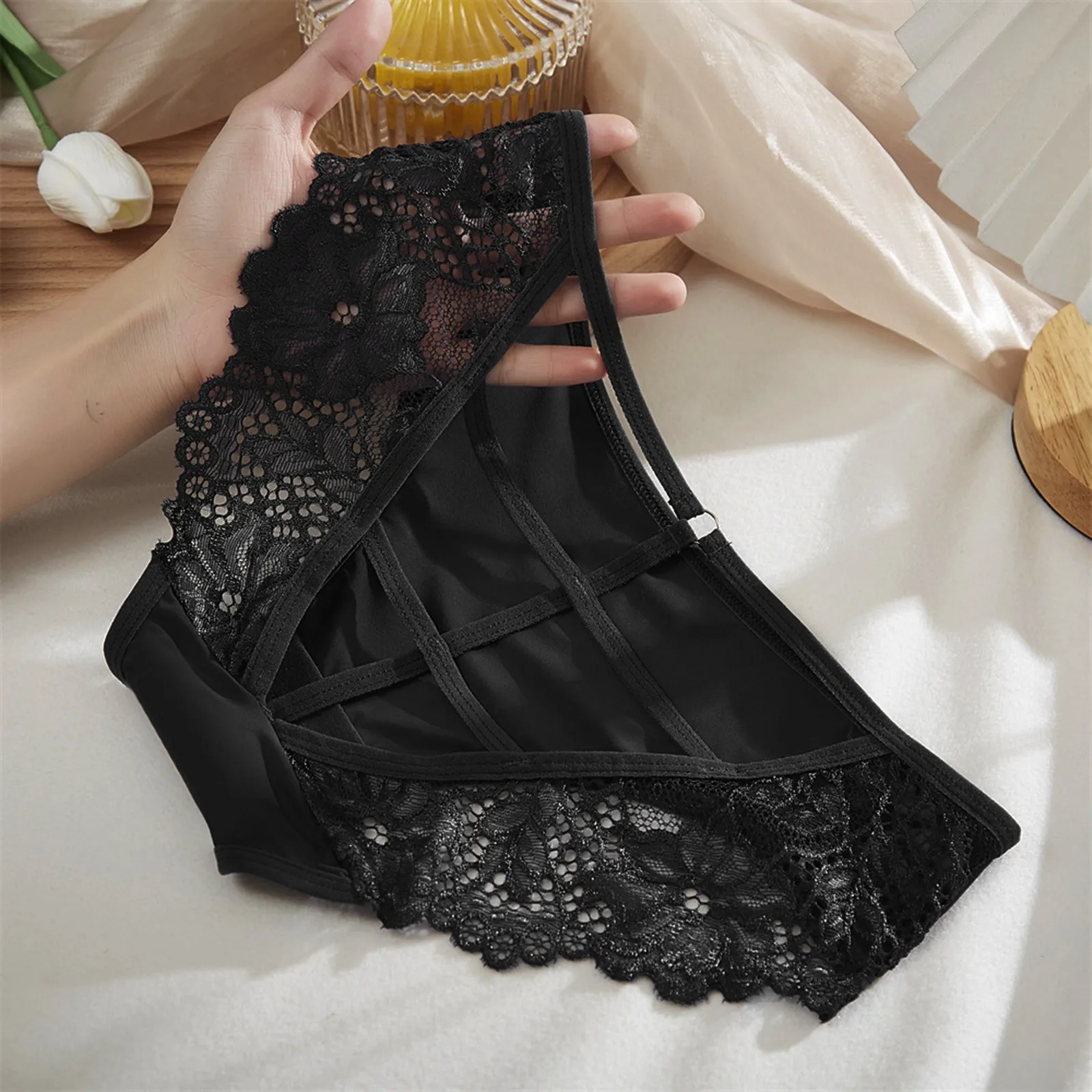 

1/3pcs Women Lace Panties Sexy Thin Ribbon Back Hollow Out Raise The Buttocks Pure Brief Panties Breathable Comfortable Intimate