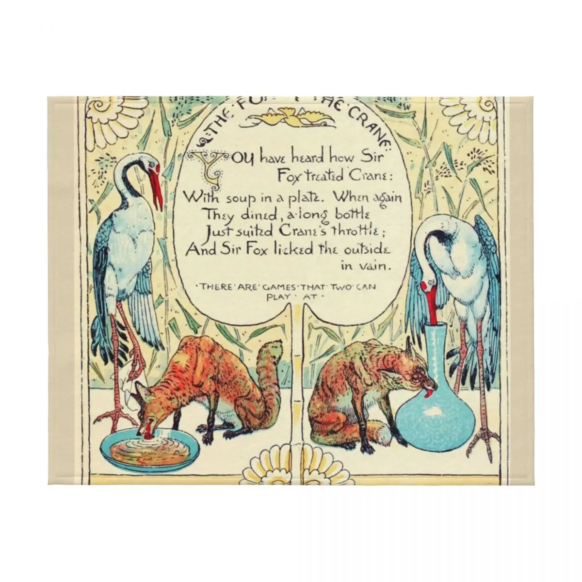 Фото RED FOX AND THE CRANE Art Nouveau Aesop Fables Плед Роскошные одеяла для диванов Модные диваны Одеяла для диванов №2