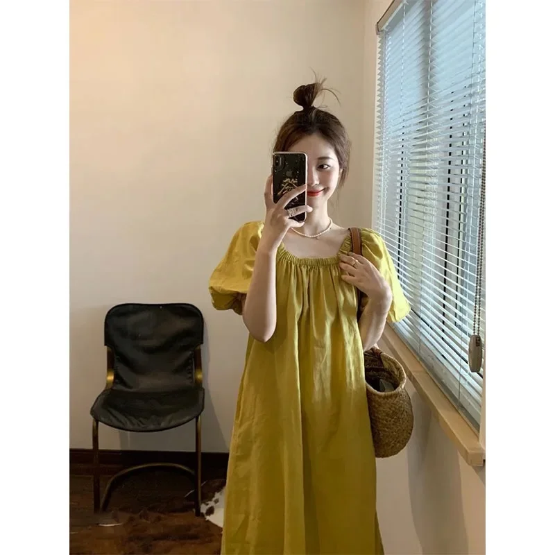 Нежный стиль повседневная женская юбка с пышными рукавами 2024 облегающее платье