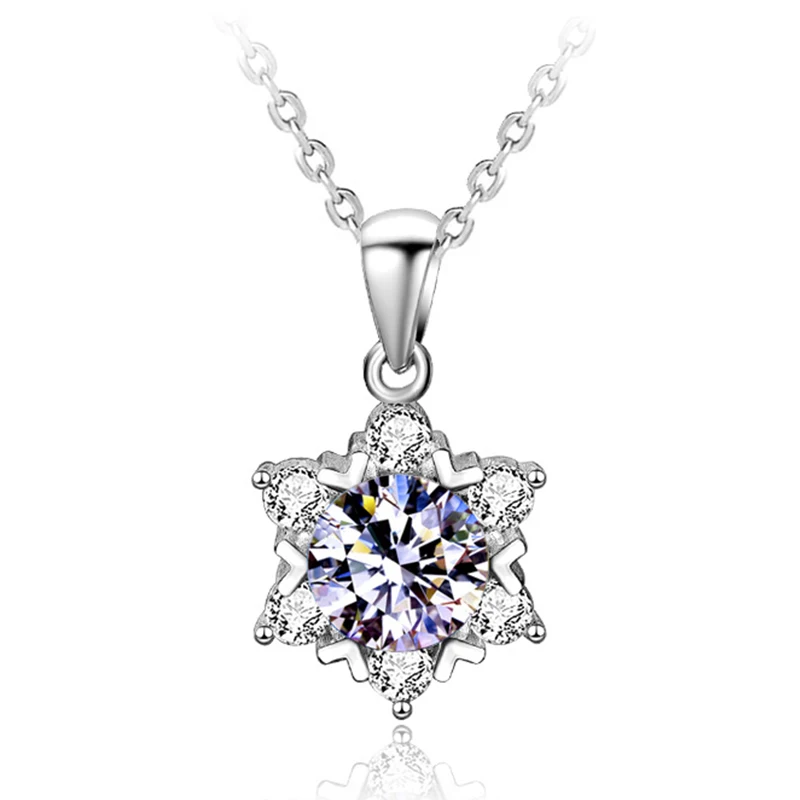 Купи Real Moissanite Diamond Sterling Silver 925 Snow Pendant Necklaces for Women Wedding Gift Silver Jewelry with GRA Certification за 1,672 рублей в магазине AliExpress