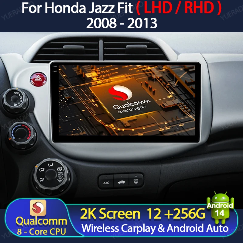 Автомобильный радиоприемник Android 14 для Honda Fit Jazz 2007-2014 QLED Qualcomm Carplay