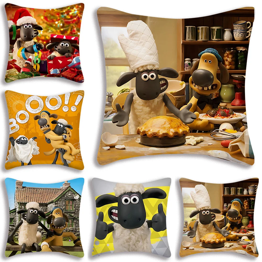Cute Shaun the Sheep Pillow Covers Cartoon Sofa Decorative Home Double-sided Printing Short Plush Cushion Cover