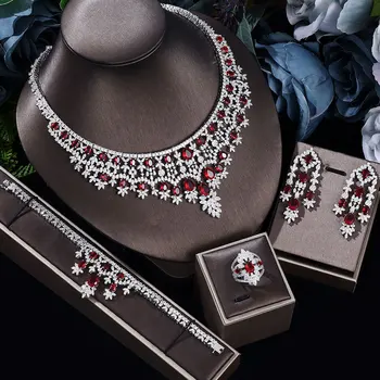 2022 New 4-piece suit Cubic Zirconia Bride Jewelry Set Women's Party, Deluxe Dubai Crystal Wedding Jewelry Set 1