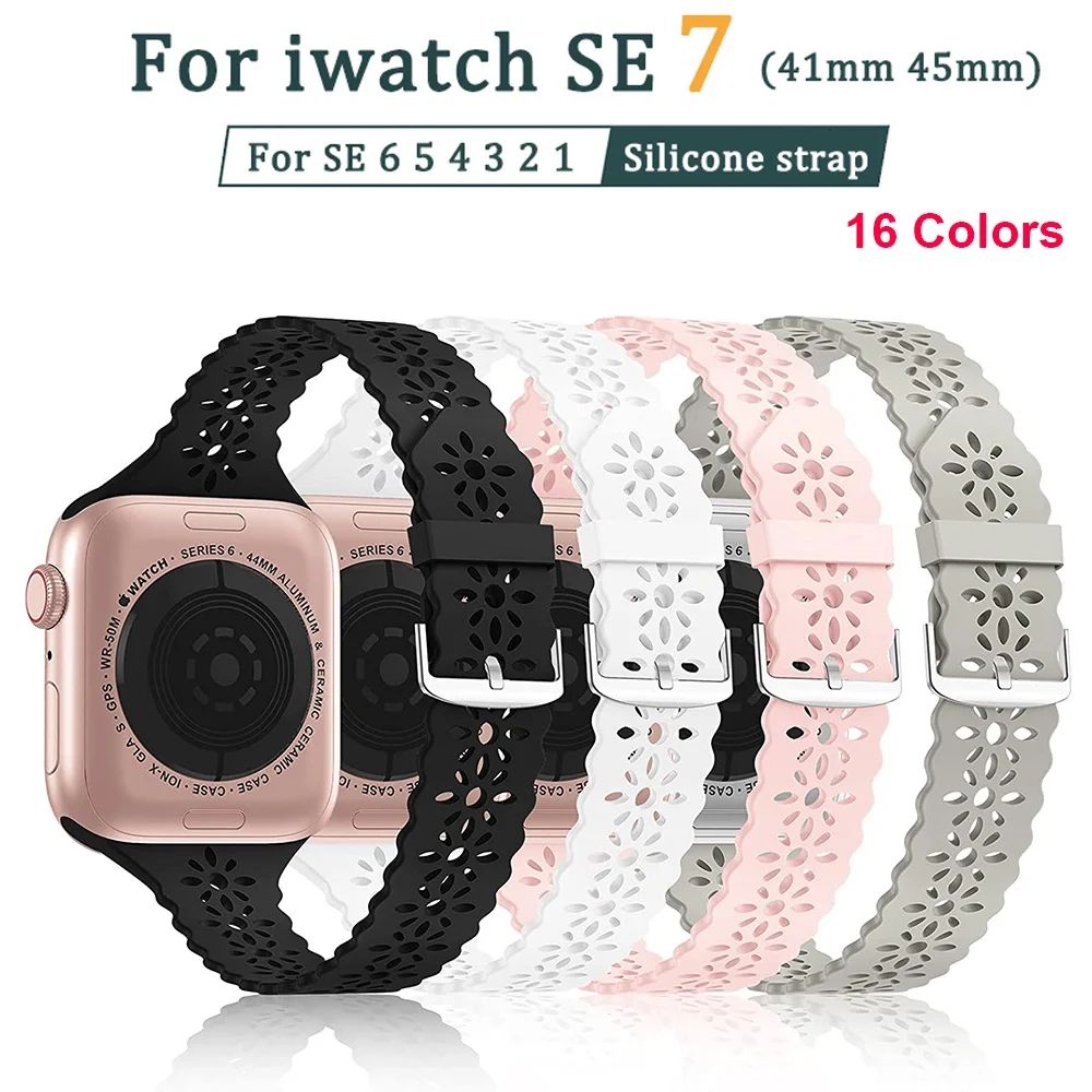 

Ремешок силиконовый для Apple Watch Band, резиновый спортивный браслет для смарт-часов iWatch 7 6 SE 5 4 3 41 45 мм