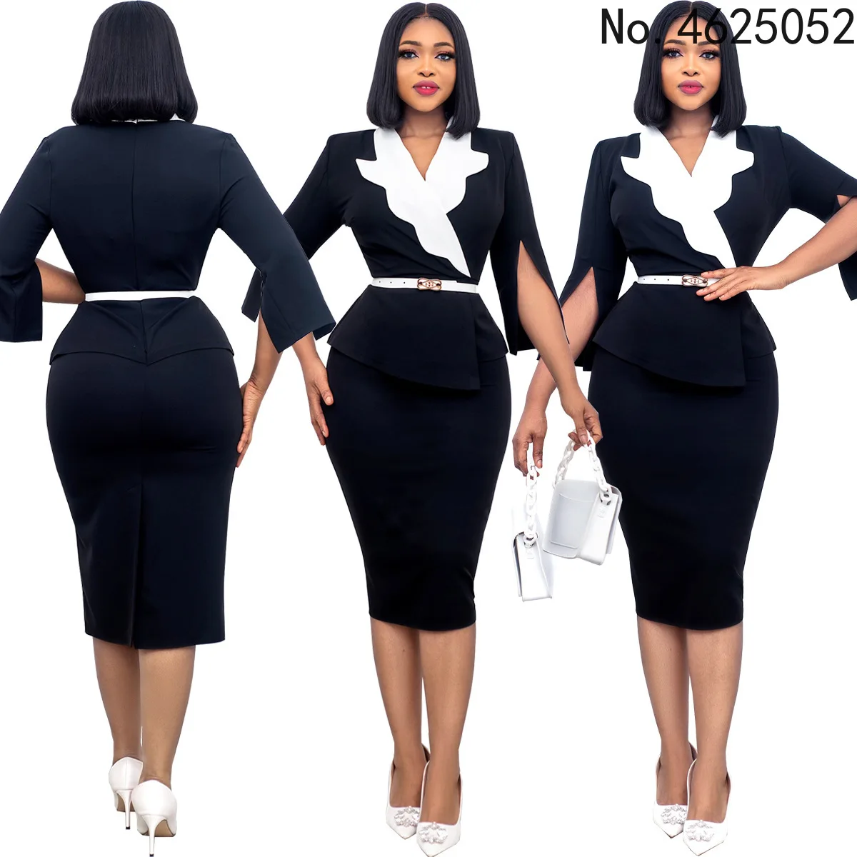 

Африканские платья для женщин, летнее Африканское женское платье с коротким рукавом, черное, темно-зеленое, с V-образным вырезом, полиэстеро...