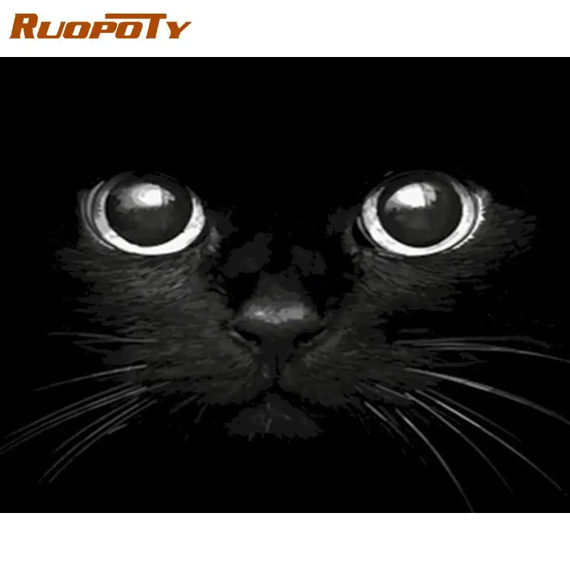 

Современная картина по номерам RUOPOTY, акриловые краски, черная кошка, искусство «сделай сам», ремесла, картина для рисования, Декор для дома, легко для начинающих