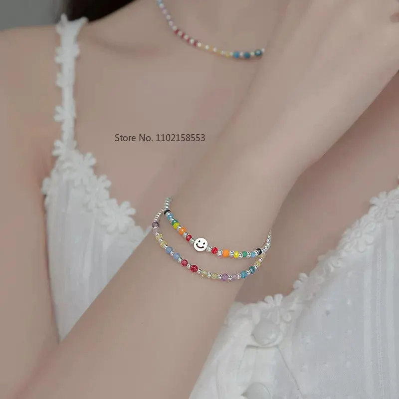 

SMILEY Rainbow Bracelet Summer All-match Sterling Silver Smiley Face 2022 New Student Girlfriend Bracelet