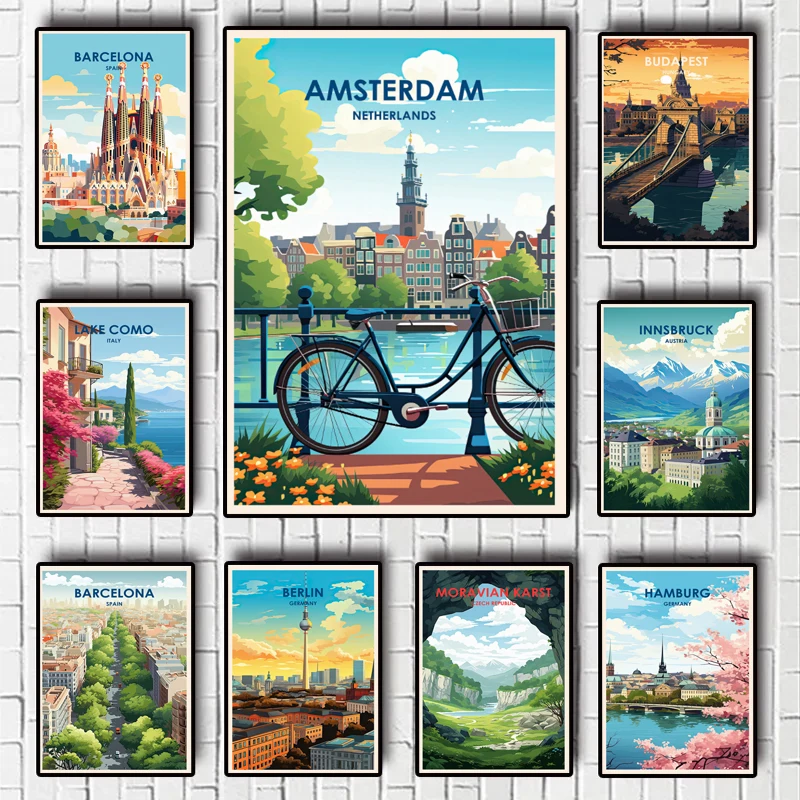 Живописный постер со всего мира Германия Греция искусство природный ландшафт