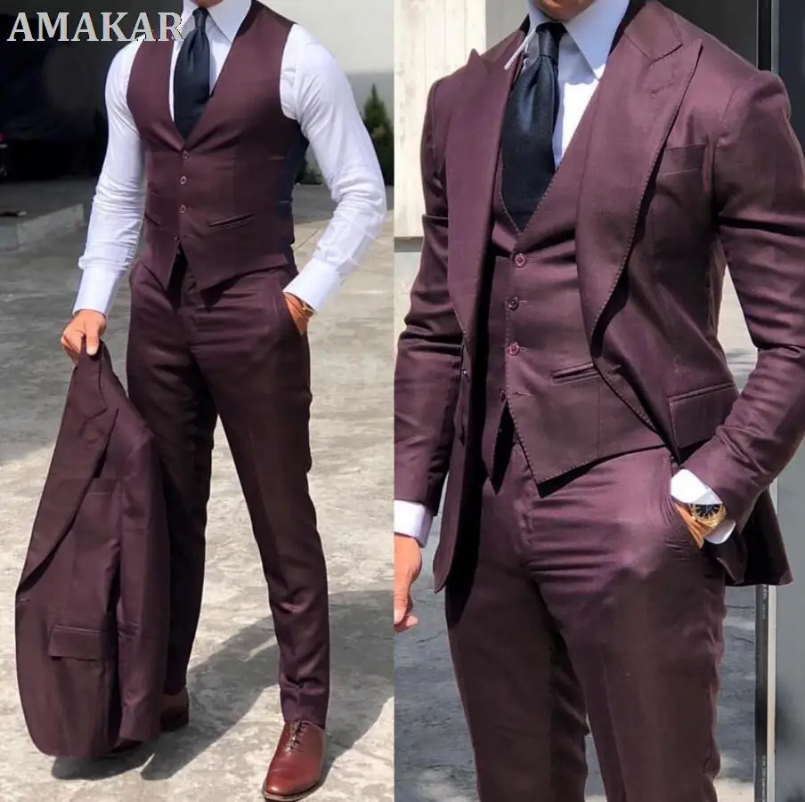 

Classy Wedding Tuxedos Suits Slim Fit Bridegroom For Men 3 Pieces Groomsmen Suit Male Cheap Formal Business (Jacket+Vest+Pants）