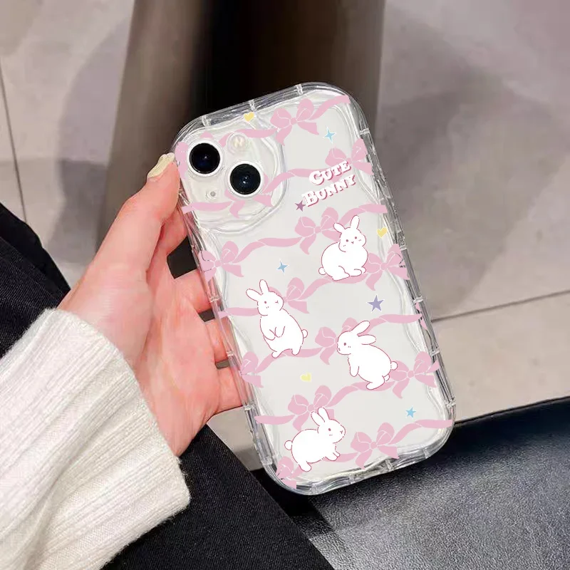 Phone Case For Huawei Honor 90 Lite 20 50 SE Nova 5T 11 7 9 10 P30 P40 Mate 30 40 Pro cover Wavy Edge Rabbit Flower