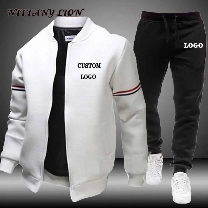 Custom Your Logo Winter Men's Set Casual Jacket Coat 2 Piece Sets Sports Suit Hoodies+Pant Male Tracksuit Plus Size S-3Xl