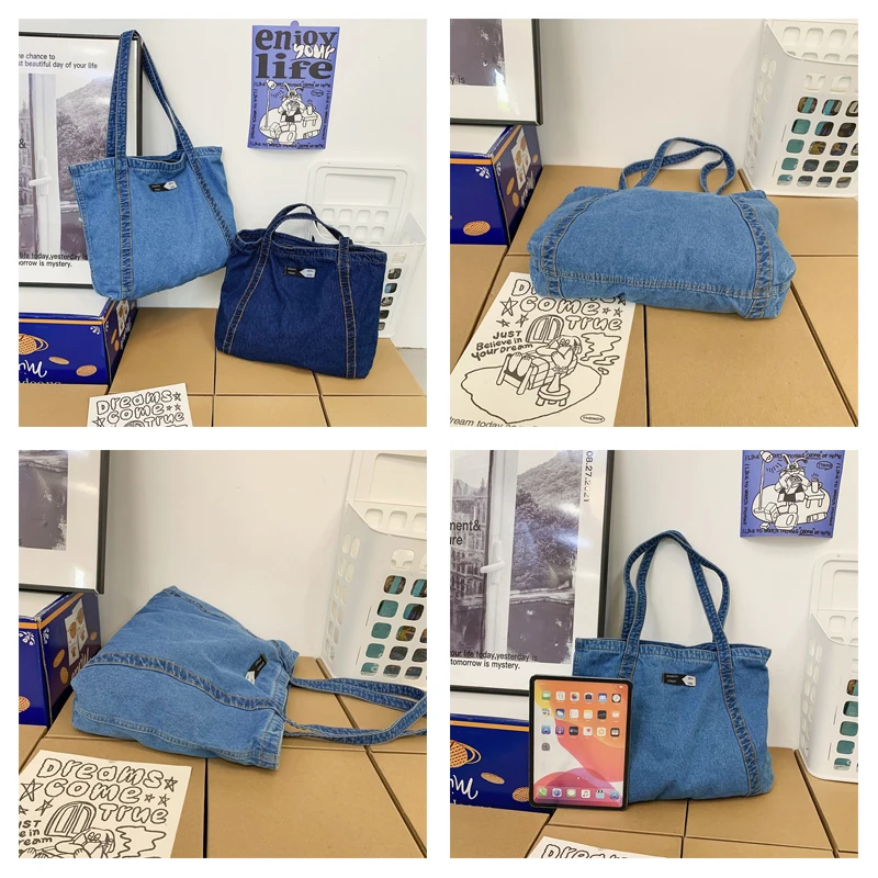 Denim Bags For Women 2022 Large Capacity Shoulder Bag Casual Tote Bag Female Jeans Handbags Big Shoppers Eco Bag Korean Fashion