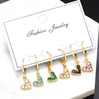 flola 6pcslot copper zircon mini heart earrings for women colorful cz crystal dangle earrings gold plated jewelry gifts ersa138
