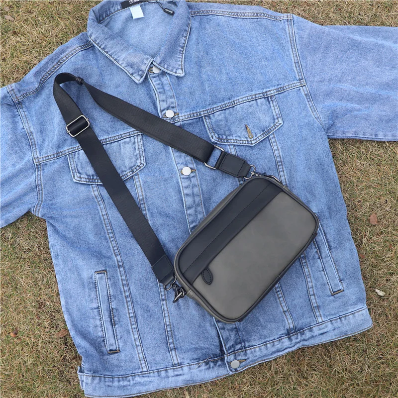 

2022 Fashion Crazy Horse Leather Men's Shoulder Bag Casual Japanese and Korean Zipper Square Sports Bag Fashion Brand Crossbody