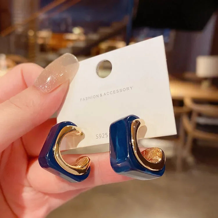 Korean Minimalist Acrylic Resin Earrings Women's Niche Design Sensibility Unique Elegant Geometric Ear Circle Round Stud