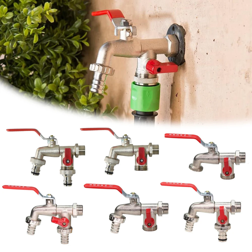 

Garden Irrigation Zinc Alloy Bibcocks Industrial 1 Inlet 2 Outlet Dual Nipple Bibcock Home Outdoor Balcony Faucet