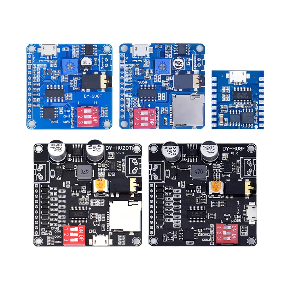 

AEAK DY-HV20T DY-HV8F Voice Playback Module Board MP3 Music Player 12V 24V 10W 20W Playback Serial Control DIY Electronic