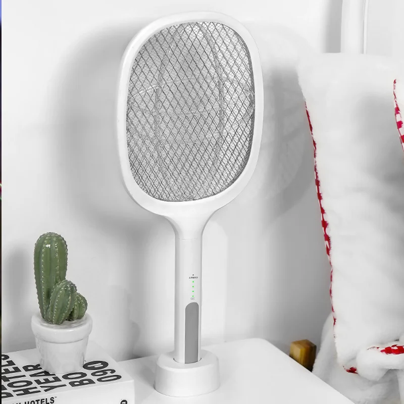 2-in-1 Electric Flies Swatter Killer Fly Zapper Racket with UV Lamp Rechargeable Mosquito Trap Racket Anti Insect Bug Zapper
